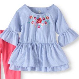 Girls Stripe Floral Embroidered Ruffle Tunic Top by Wonder Nation. Size 6 6X